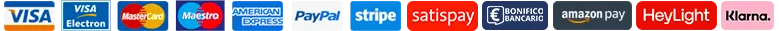Metodi di pagamento accettati: Visa, Mastercard, Maestro, American Express, PayPal, Stripe, Satispay, Bonifico, Amazon Pay…